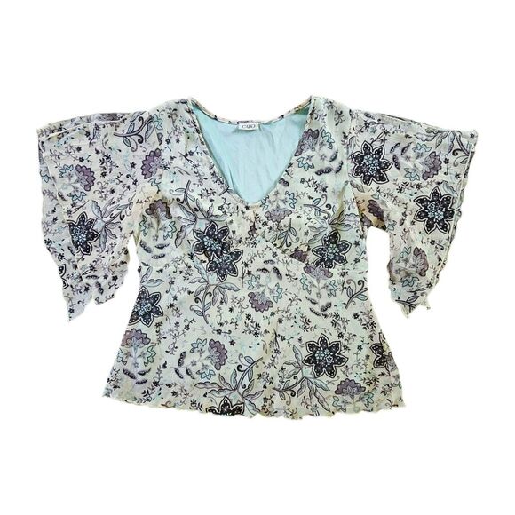 Y2K Babydoll Top Fairycore Sheer Wide Long Sleeve Shirt Vintage Mint Green Large - Picture 1 of 9